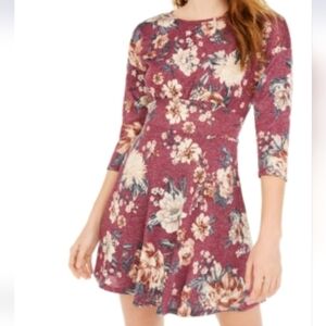 NWT BE BOP FLORAL LONG SLEEVE SHORT CREW NECK FIT+FLARE Dress